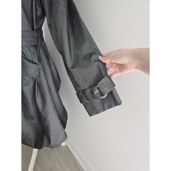 Samuel Dong Gray Metallic Taffeta Collared Bubble Hem Zip Trench Jacket Coat XL - Picture 8 of 14